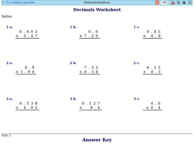 Multiplying Decimal Numbers Worksheet for 3rd - 5th Grade | Lesson Planet