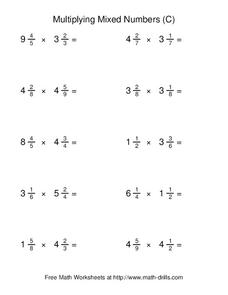 Multiplying Mixed Numbers (C) Worksheet