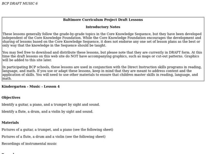 Musical Instruments Lesson Plan for Kindergarten Lesson