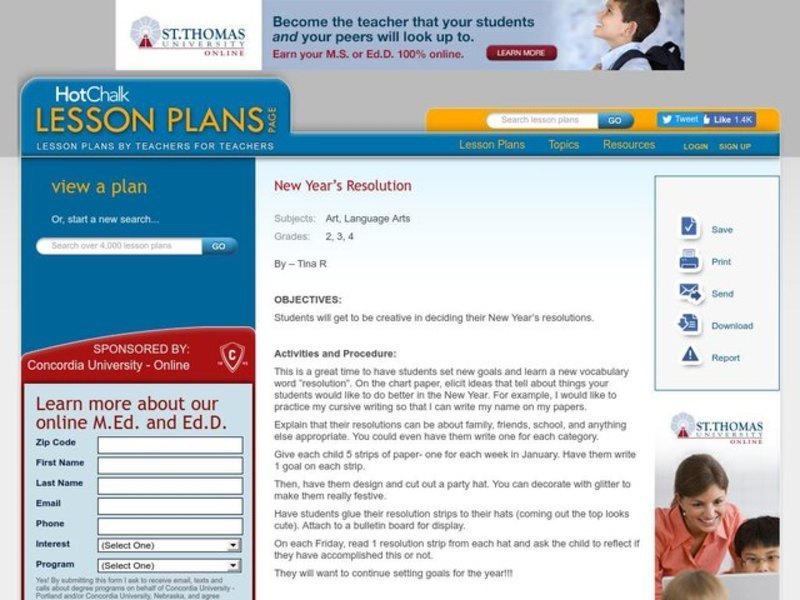 New Year&#039;s Resolutions Lesson Plan for 2nd - 4th Grade | Lesson Planet