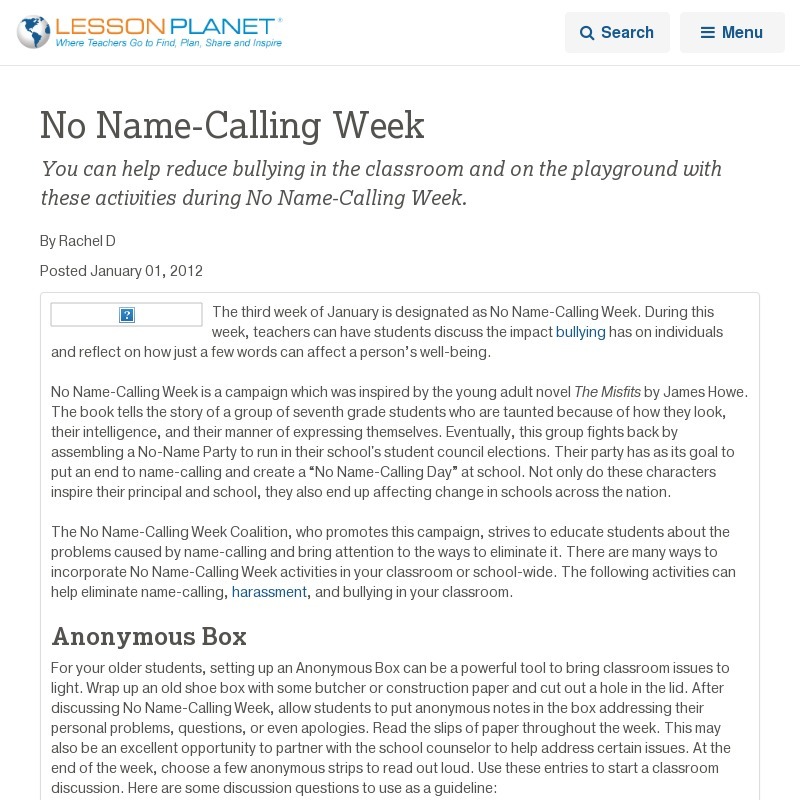 name calling lesson plans worksheets reviewed by teachers no name