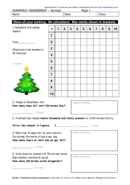 Numeracy Assessment Worksheet for 3rd - 4th Grade | Lesson Planet