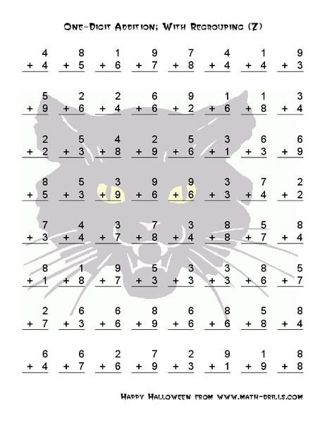 One-Digit Addition with Regrouping (7) Worksheet for 1st - 2nd Grade ...