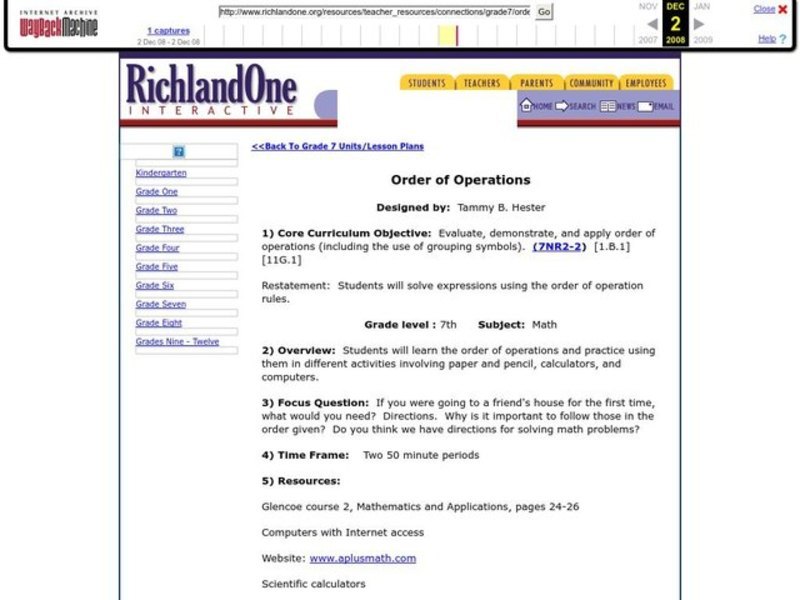 Order of Operations Lesson Plan for 7th Grade | Lesson Planet