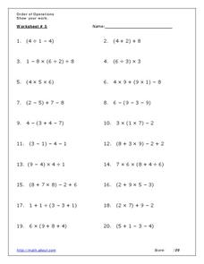 Order of Operations Worksheet for 5th - 6th Grade | Lesson Planet