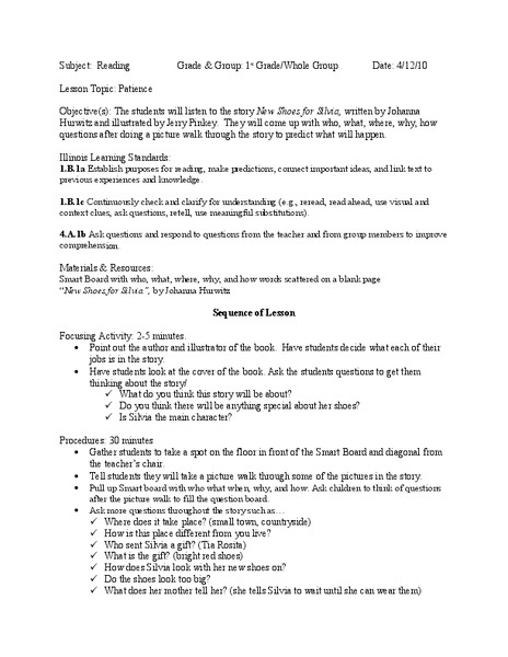 Patience Lesson Plan for 1st Grade | Lesson Planet