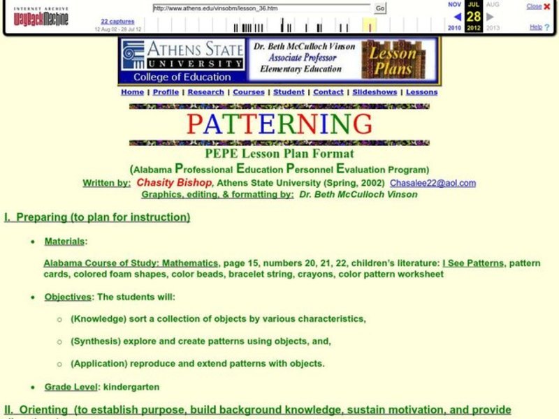 Patterning Lesson Plan for Kindergarten | Lesson Planet