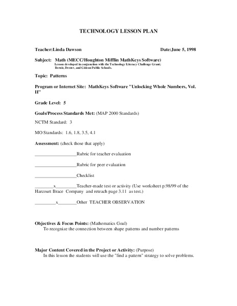 Patterns Lesson Plan for 5th Grade | Lesson Planet