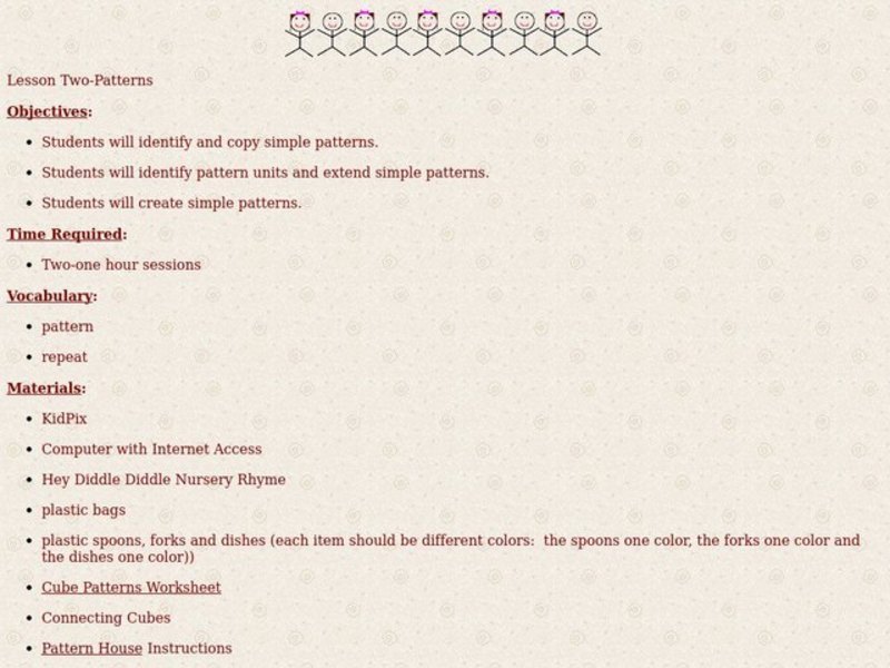 Patterns Lesson Plan for Pre-K - 1st Grade | Lesson Planet