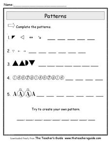 Patterns Worksheet for Kindergarten - 2nd Grade | Lesson Planet