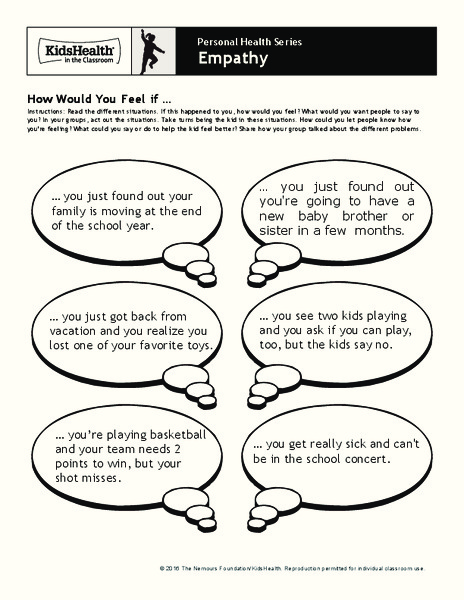 personal health series empathy worksheet for 4th 5th