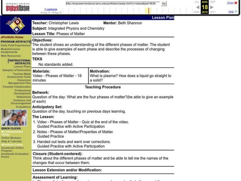 Phases of Matter Lesson Plan for 9th 12th Grade Lesson