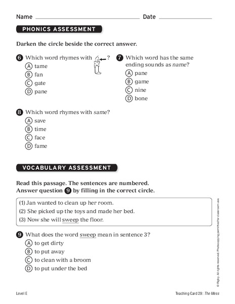 Phonics Assessment Worksheet For 2nd 4th Grade Lesson Planet