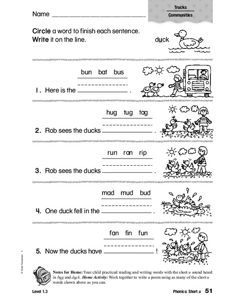 phonics short u worksheet for 1st 2nd grade lesson planet
