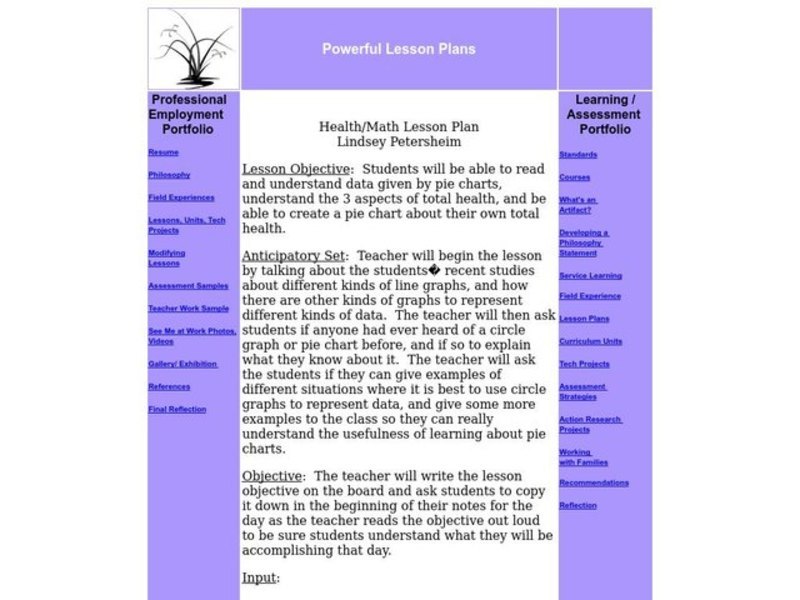 Pie Charts Lesson Plan for 10th 12th Grade Lesson