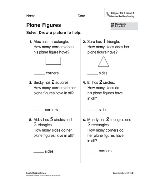 plane figures worksheet for 1st 2nd grade lesson planet