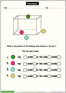 Positions Worksheet for 1st Grade | Lesson Planet