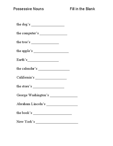possessive nouns worksheet for 2nd 3rd grade lesson planet