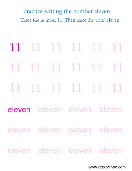 Practice Writing the Number Eleven Worksheet for Pre-K - 1st Grade ...