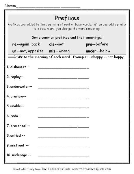 Prefixes Worksheet for 2nd - 4th Grade | Lesson Planet