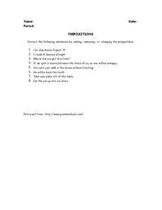 Prepositions Worksheet