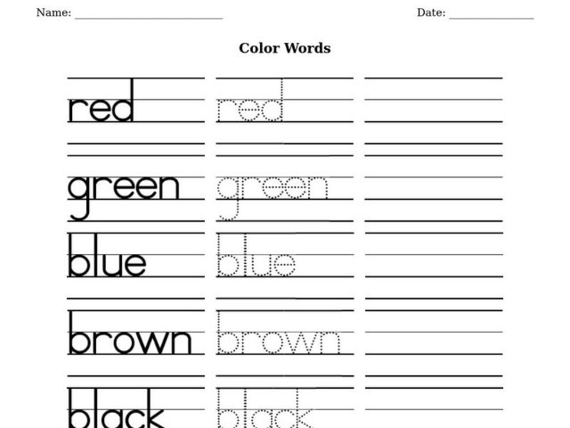 Printing practice color words worksheet for kindergarten 3rd grade