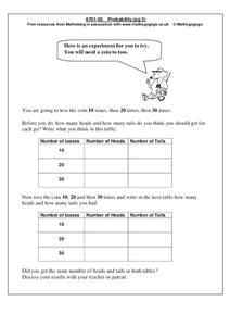 Probability Worksheet for 3rd - 4th Grade | Lesson Planet