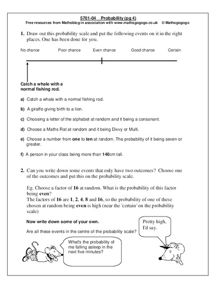 Probability Worksheet for 3rd - 4th Grade | Lesson Planet