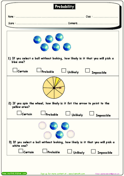Probability Worksheet for 2nd - 3rd Grade | Lesson Planet
