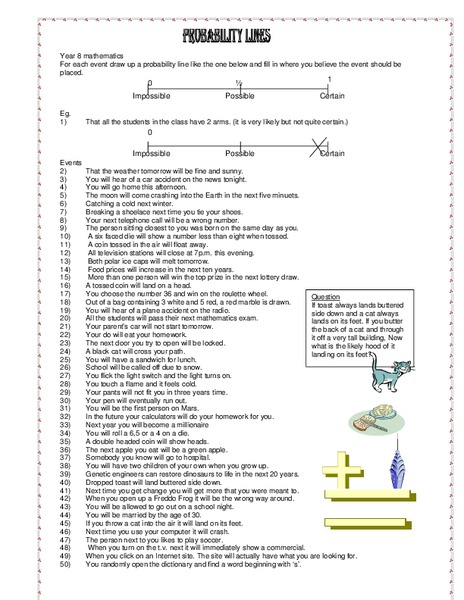 Probability Lines Worksheet for 6th - 8th Grade | Lesson Planet