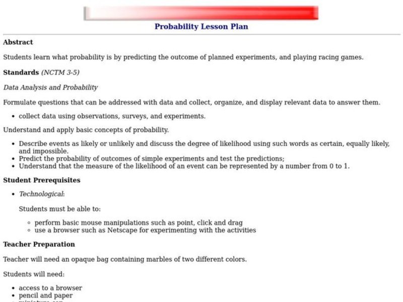 Probability Lesson Plan Lesson Plan for 3rd - 8th Grade | Lesson Planet