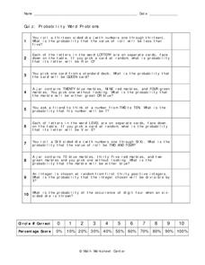 Probability Word Problems Worksheet for 8th Grade | Lesson Planet