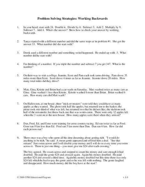 Problem Solving Strategies Worksheet for 7th - 8th Grade | Lesson Planet