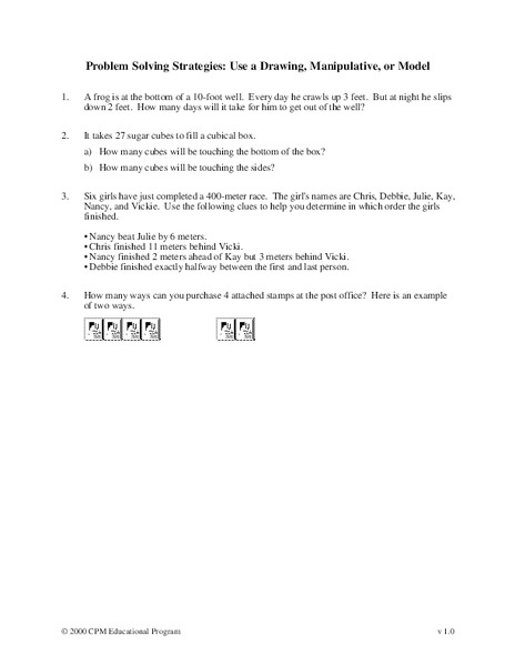 Problem Solving Strategies Worksheet for 7th - 8th Grade | Lesson Planet