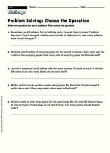 Problem Solving: Choose the Operation Worksheet