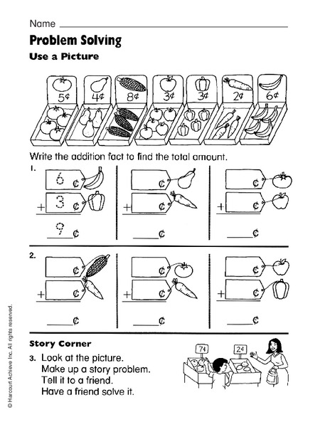 problem solving use a picture worksheet for 1st 2nd grade lesson