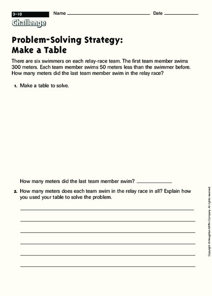 Problem-Solving Strategy: Make a Table Worksheet for 3rd - 4th Grade ...