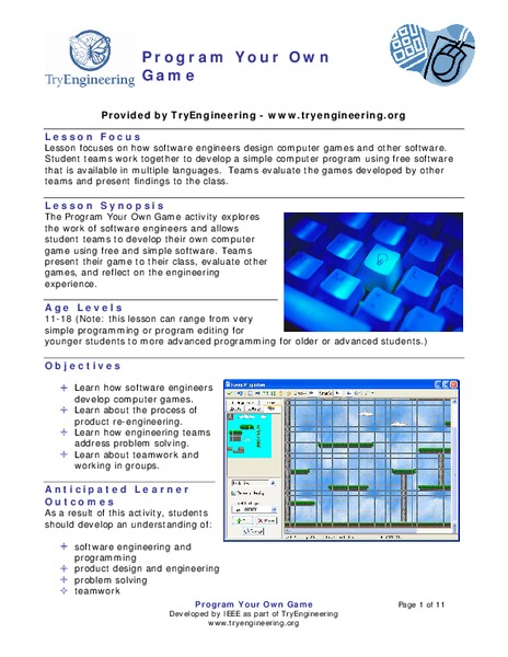 Program Your Own Game Lesson Plan for 7th - 12th Grade | Lesson Planet