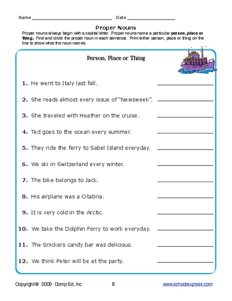 Proper Nouns Worksheet for 3rd - 5th Grade | Lesson Planet