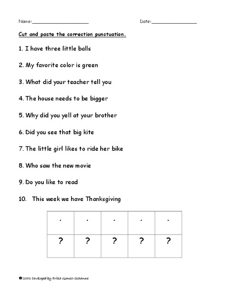 language arts punctuation worksheets generator