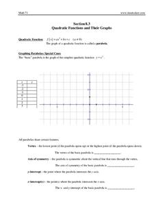 Quadratic Functions and Their Graphs Handout for 9th - 12th Grade ...