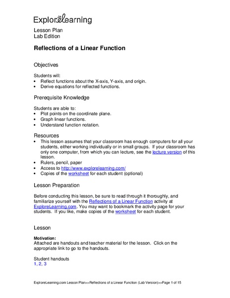 Reflections of a Linear Function Lesson Plan for 9th - 12th Grade ...