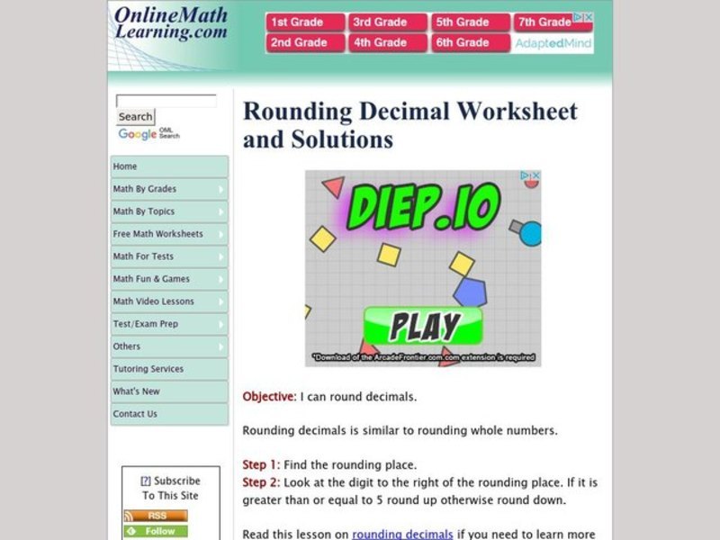 Rounding Decimals Worksheet for 4th Grade | Lesson Planet