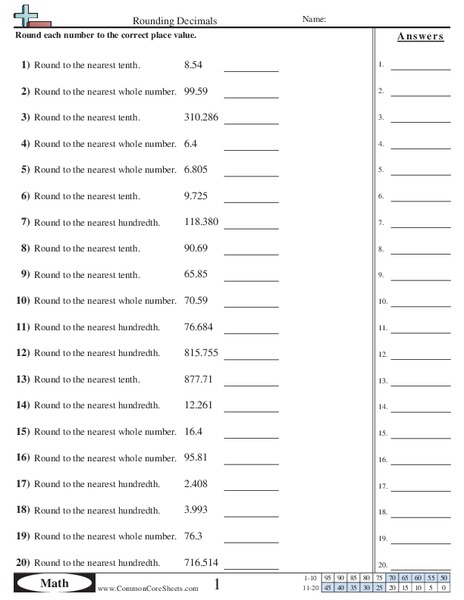Rounding Decimals Worksheet for 4th - 6th Grade | Lesson Planet