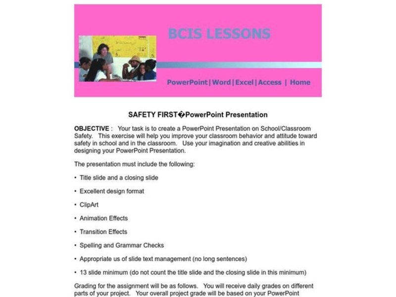 Safety First Lesson Plan for 5th 7th Grade Lesson