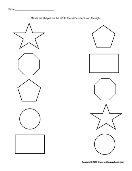 shape match worksheet for kindergarten 1st grade