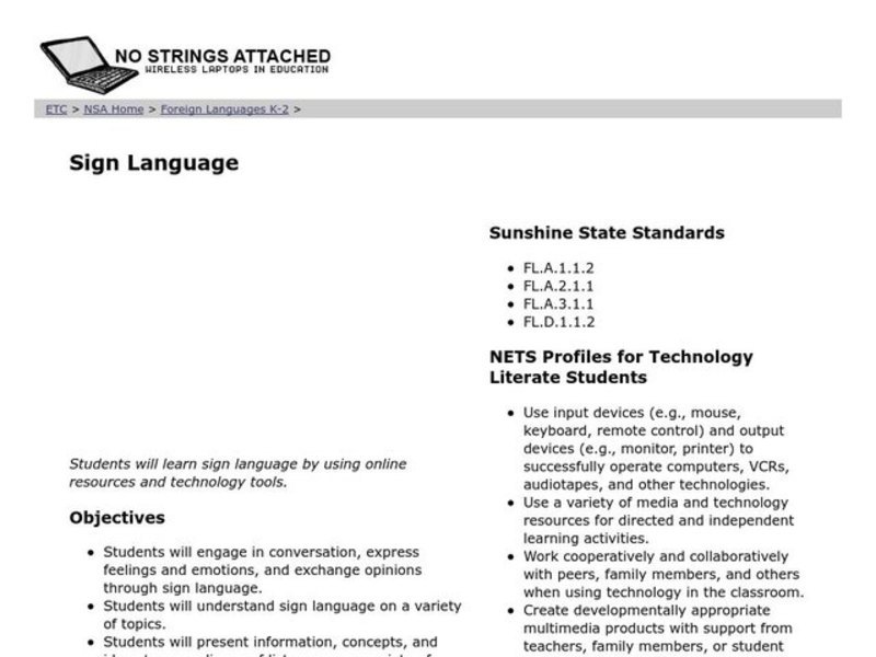 Sign Language Lesson Plan for Kindergarten 2nd Grade Lesson