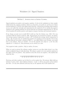 Signed Numbers Worksheet for 6th Grade | Lesson Planet