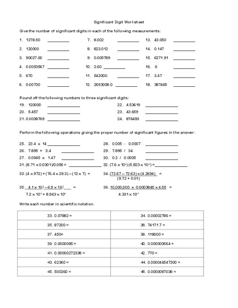 Significant Digits Worksheet for 10th - Higher Ed | Lesson Planet