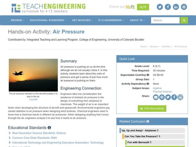 Air Pressure Lesson Plan for 5th 7th Grade Lesson